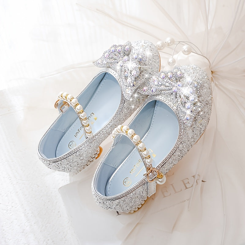 Elegante, mit Pailletten und Perlen verzierte, rutschfeste Schleifen-Schuhe für Mädchen – Emmy