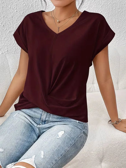 T-shirt col en V avec devant drapé
