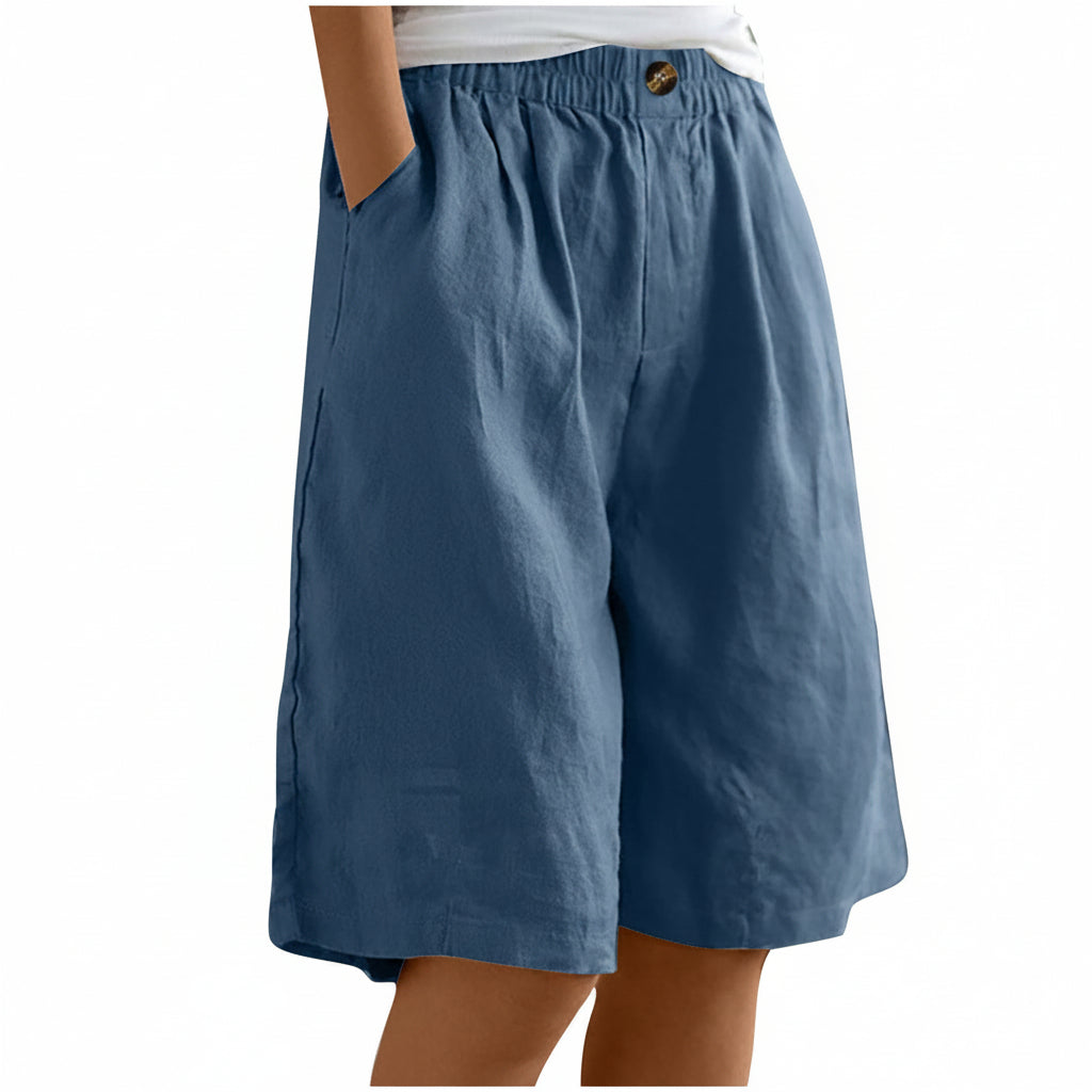 Shorts corti da donna in cotone e lino — Shorts estivi larghi a vita alta