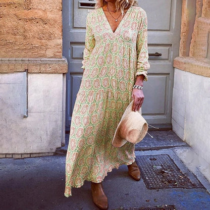 Liora – Maxi Summer Dress with Geometric Print and Boho Vibe