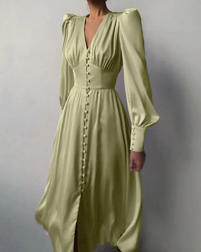 Satin Maxi Dress with V-Neck for Women