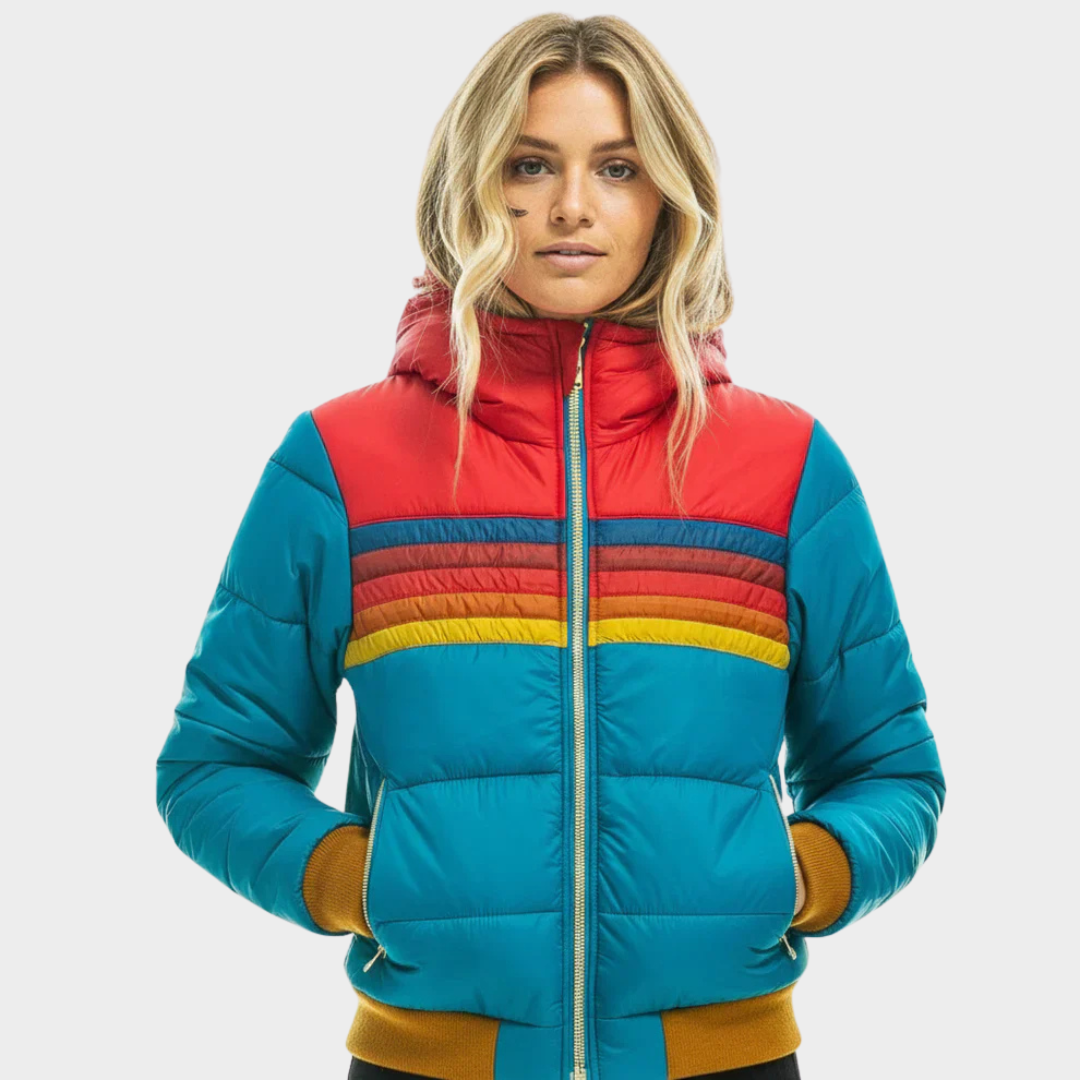 Retro Multicolour Puffer Jacket for Women