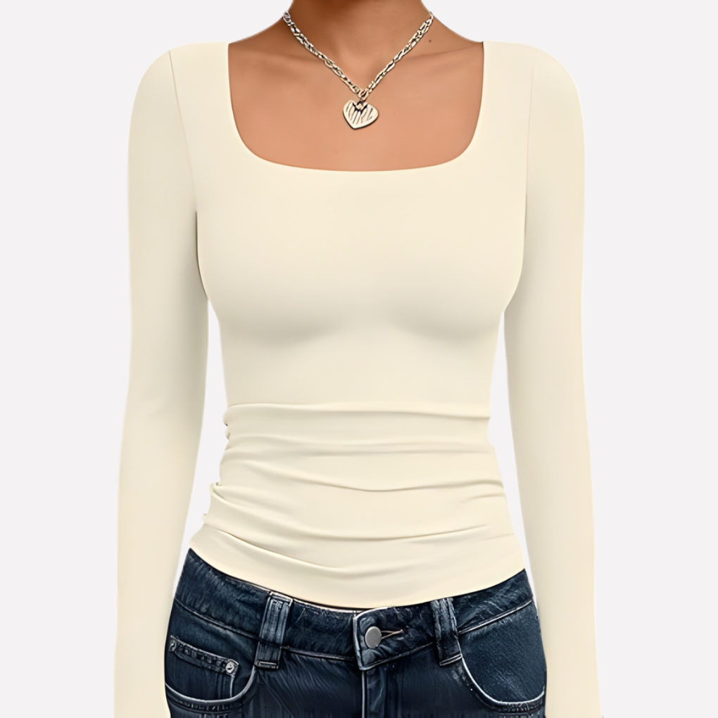Top corto da donna con scollo quadrato e maniche lunghe