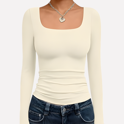 Top corto da donna con scollo quadrato e maniche lunghe