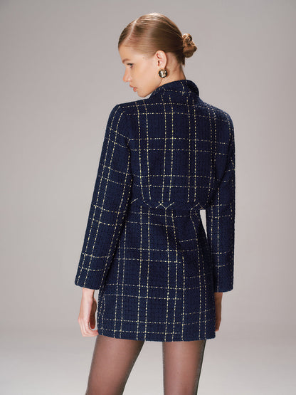 Chic Women's Tweed Set with Short Blazer and Mini Dress