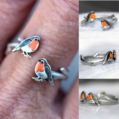 Oil-Coloured Bird Ring & Necklace Set