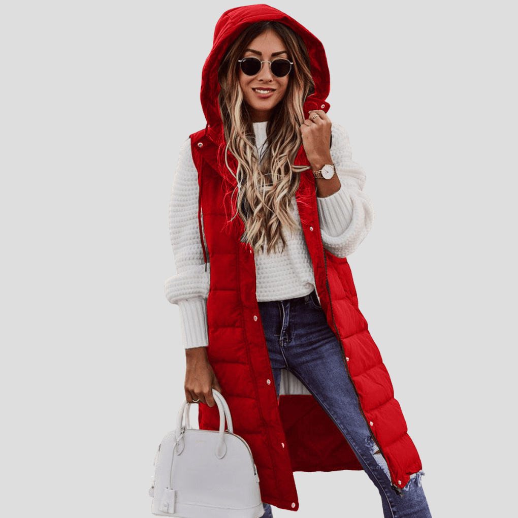 Long hooded gilet for women