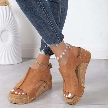 Summer Wedge Sandals with Open Toe and Adjustable Buckle Closure