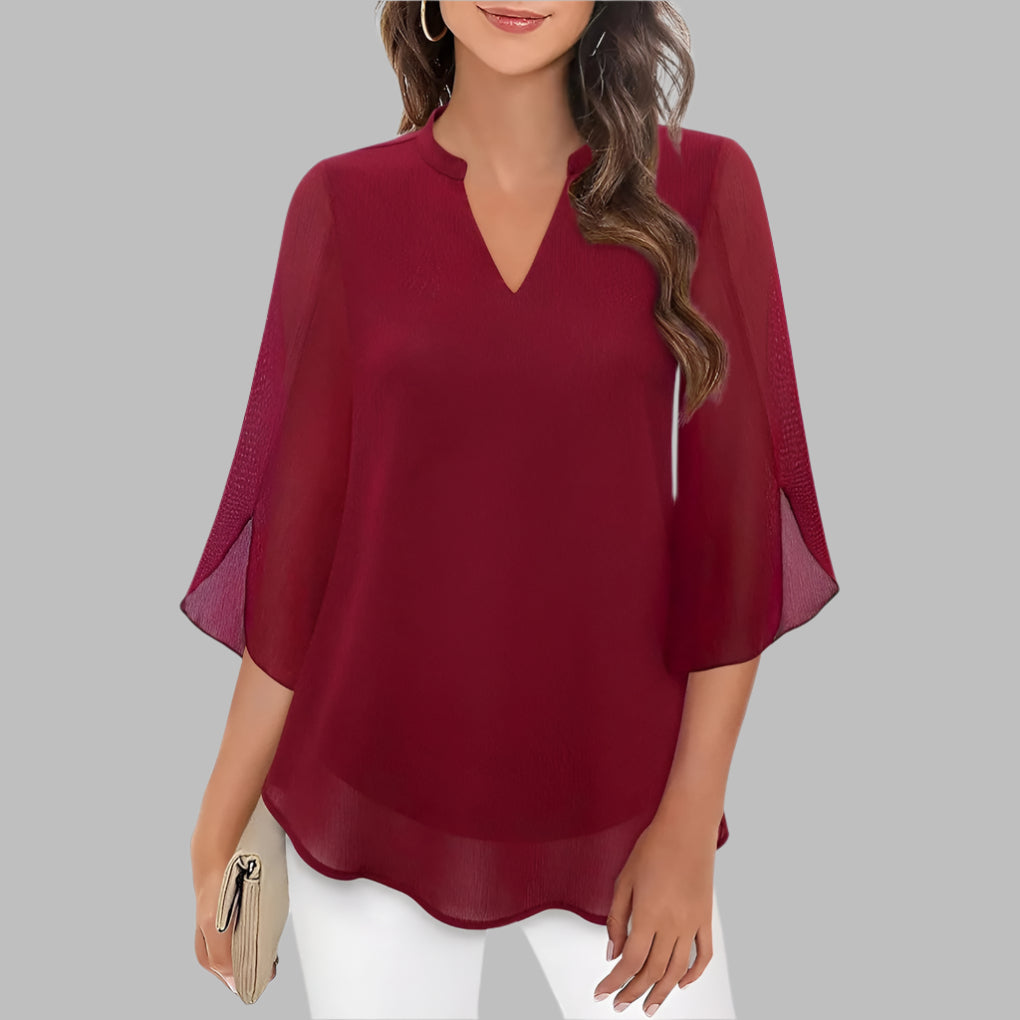 Summer Top with V-Neck and Petal Sleeves