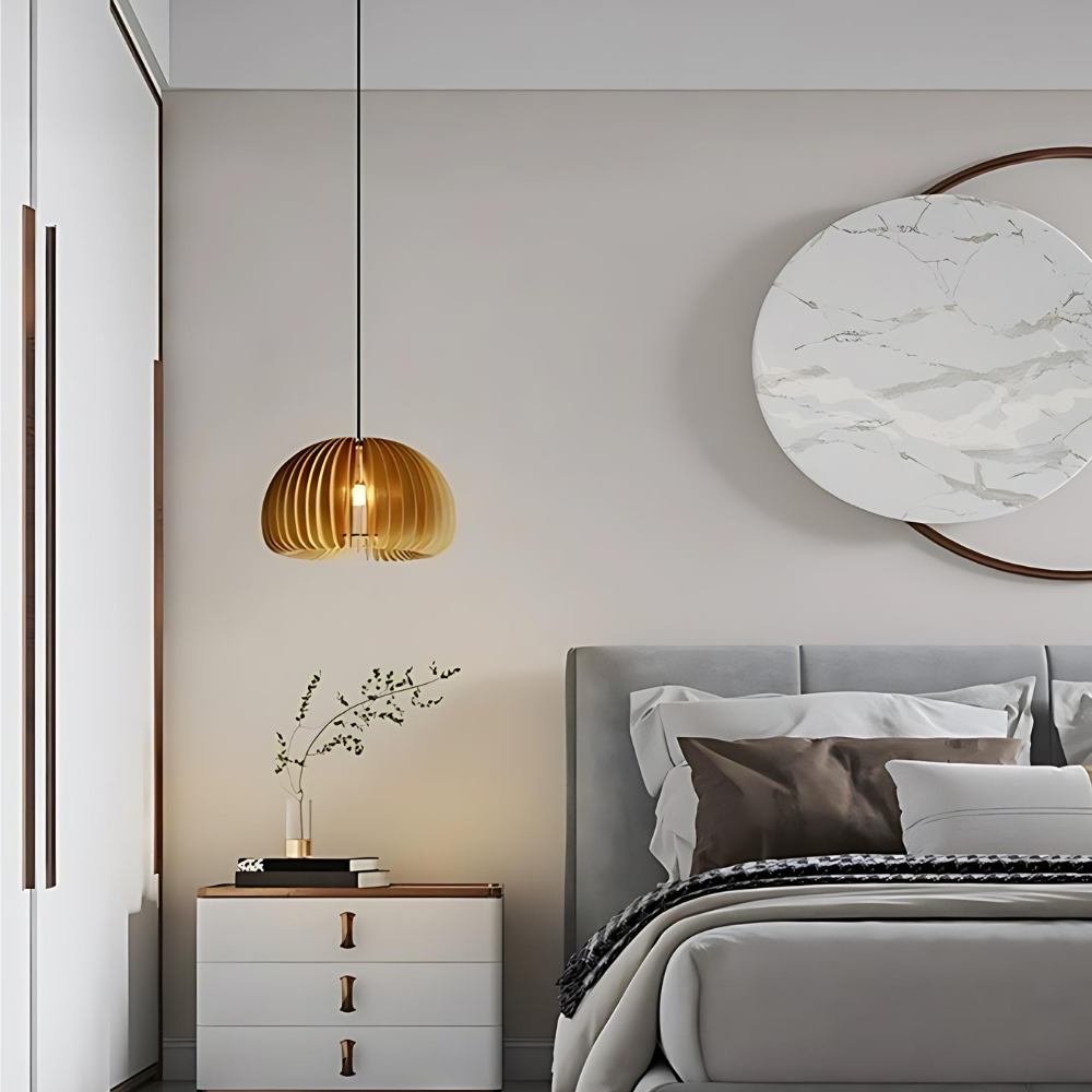 Modern Wooden Pendant Light Silver Sparkle