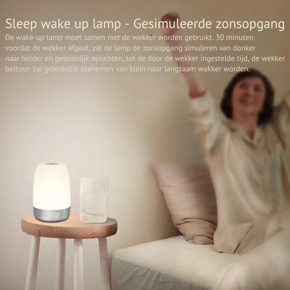 Lampă de alarmă cu simularea răsăritului și lumină de noapte