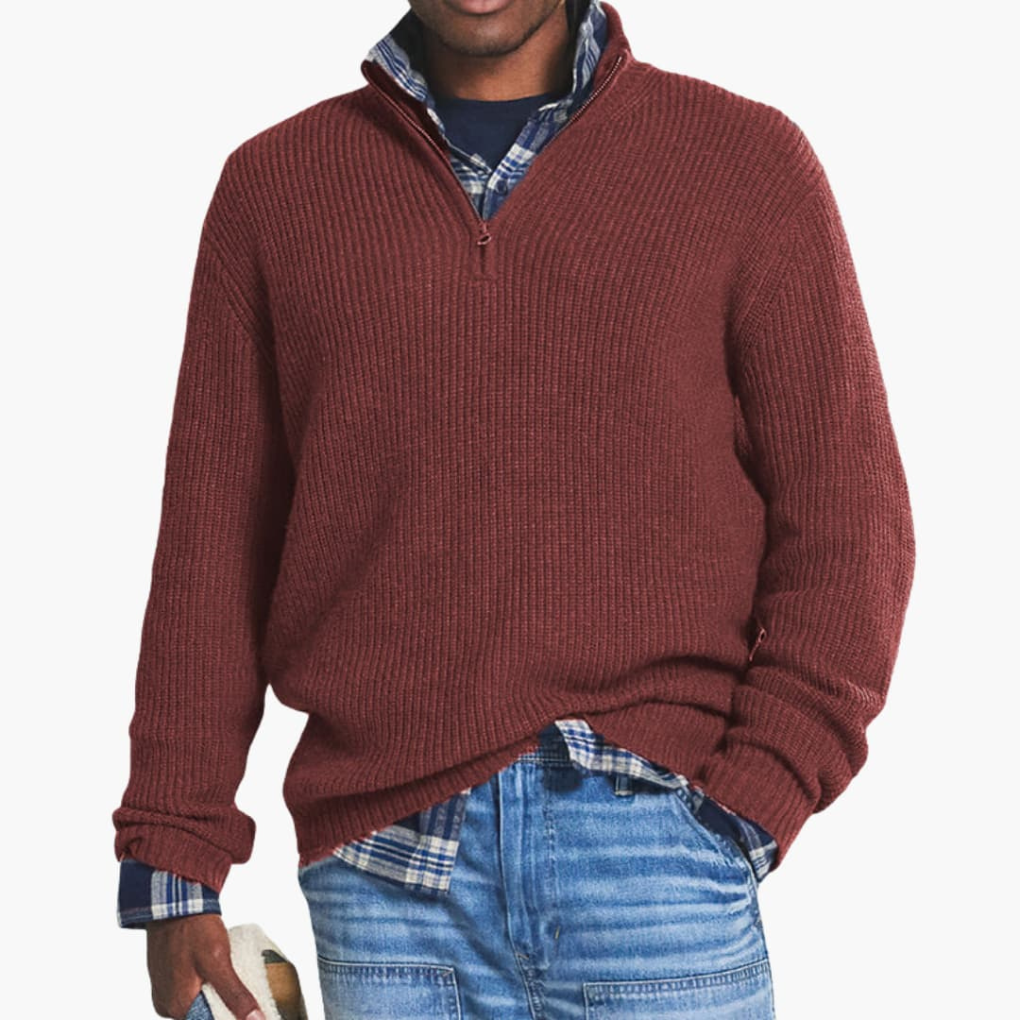 Men's Ribbed Knit Jumper with Half-Zip Neckline