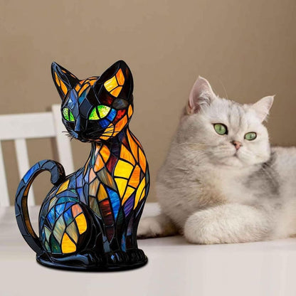 Candeeiro decorativo para gatos com design em mosaico e luz ambiente quente – Decoração elegante para a casa