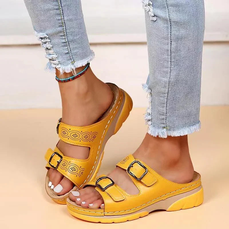 Orthopaedic Sandals with Platform Sole and Double Buckle for Women