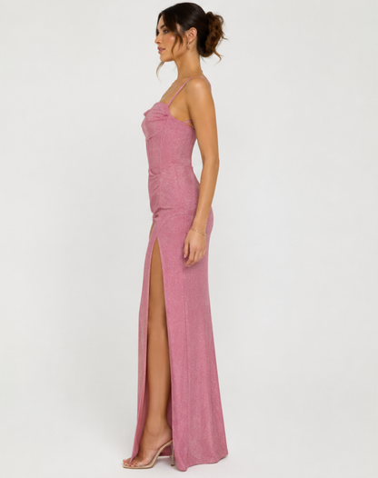 Gala Maxi Dress with Glitter and High Split for Women