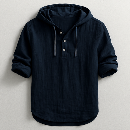 Camicia di lino da uomo con cappuccio, fresca e comoda, dallo stile casual