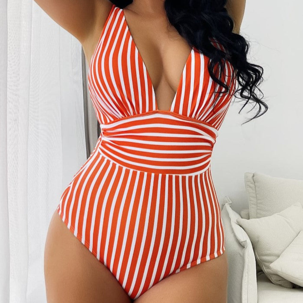 Striped Halter Neck Swimsuit for Women