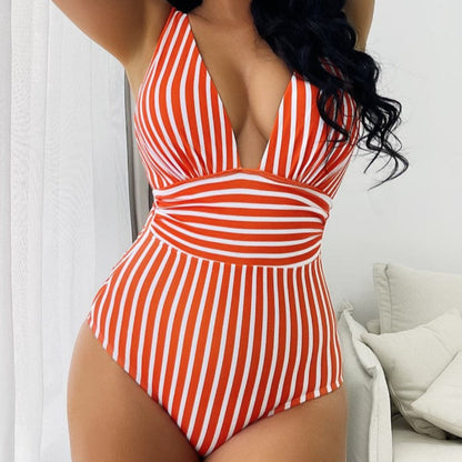 Striped Halter Neck Swimsuit for Women