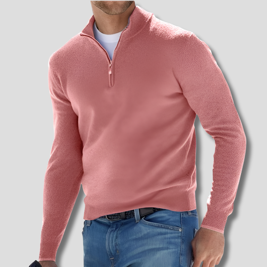 Men's Cotton Knitted Jumper with Zip Collar