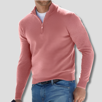 Men's Cotton Knitted Jumper with Zip Collar