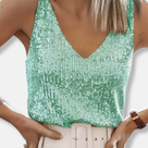 Sparkling Sequin Top with V-Neck for Women