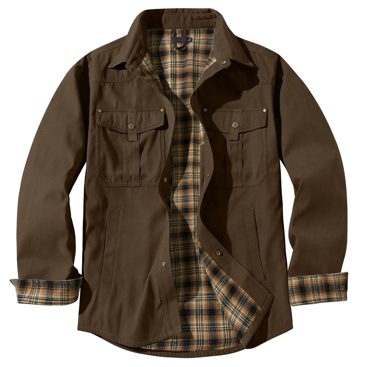 Plus Size Flannel Men's Jacket with Check Pattern and Removable Hood