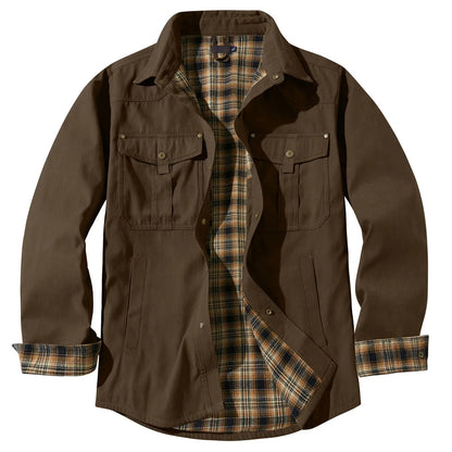 Plus Size Flannel Men's Jacket with Check Pattern and Removable Hood