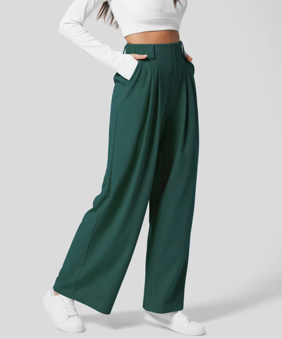 High-Waisted Trousers for Women with Elastic Waist and Wide Legs