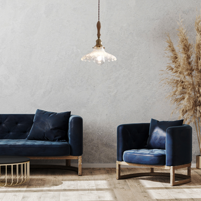Retro Glass Pendant Lamp with Wooden Accents