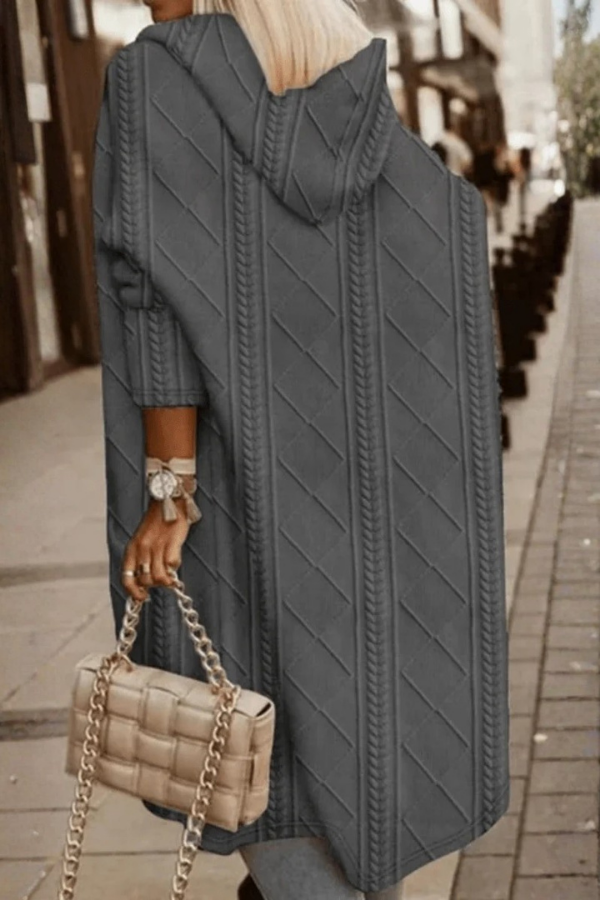 Ladies' Cosy Long Cardigan with Hood and Cable Knit