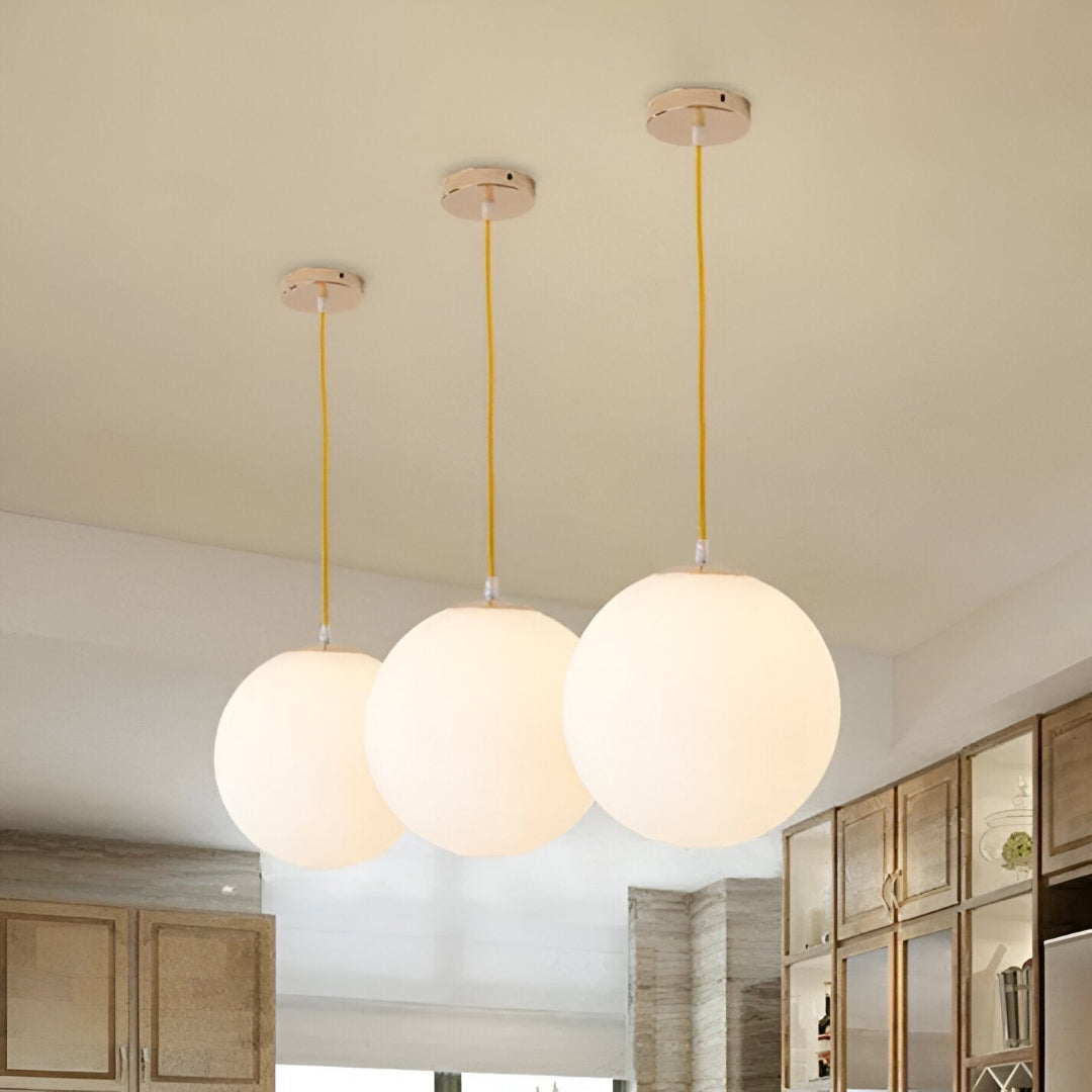 Modern Glass Pendant Lights with White Spherical Lamp Shades
