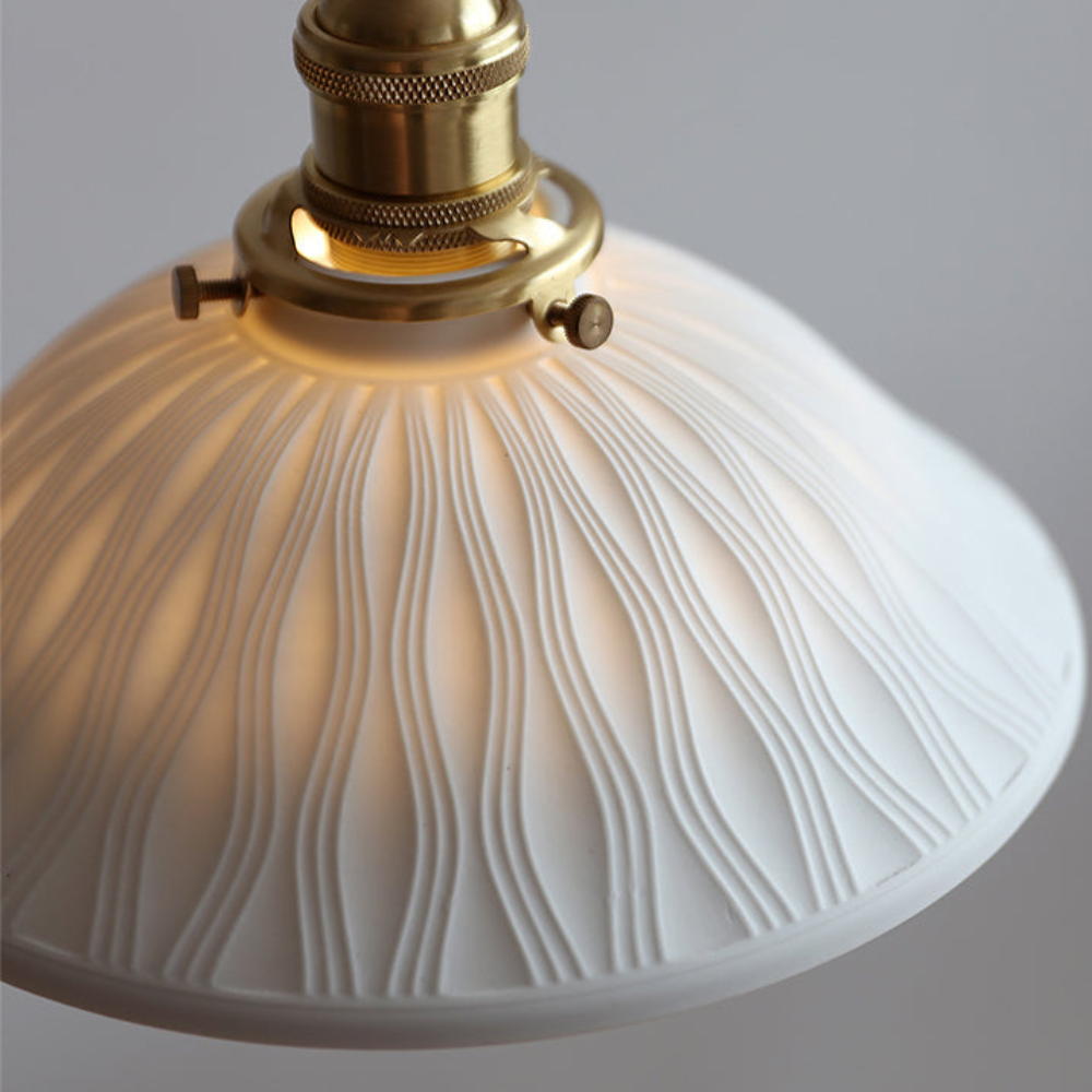 Japandi Wave Pendant Lamp – Ceramic & Wood Design