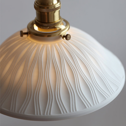 Japandi Wave Pendant Lamp – Ceramic & Wood Design