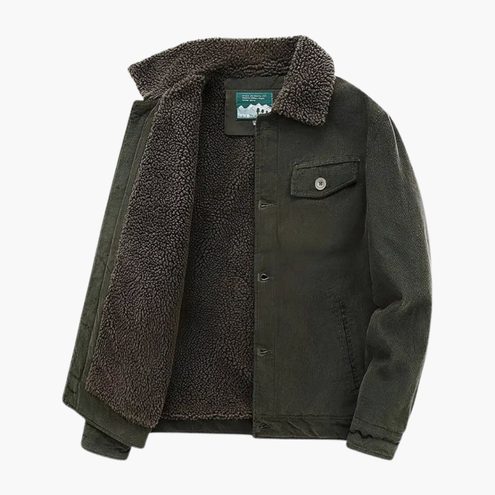 Men's Corduroy Jacket with Sherpa Lining and Button Closure