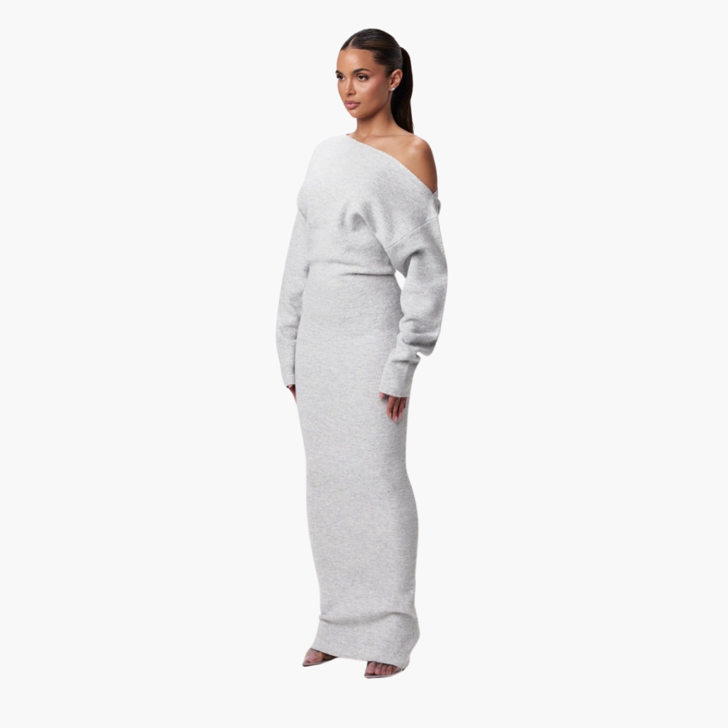 Off-Shoulder Knitted Dress for Women – Elegant Evening Dress