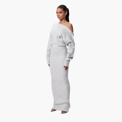 Off-Shoulder Knitted Dress for Women – Elegant Evening Dress