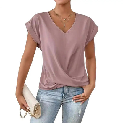 Stylish V-Neck Blouse with Pleated Detail