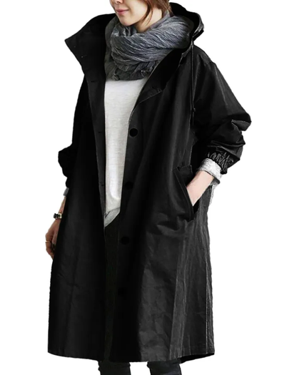 Waterproof Trench Coat for Women Long with Hood and Buttons