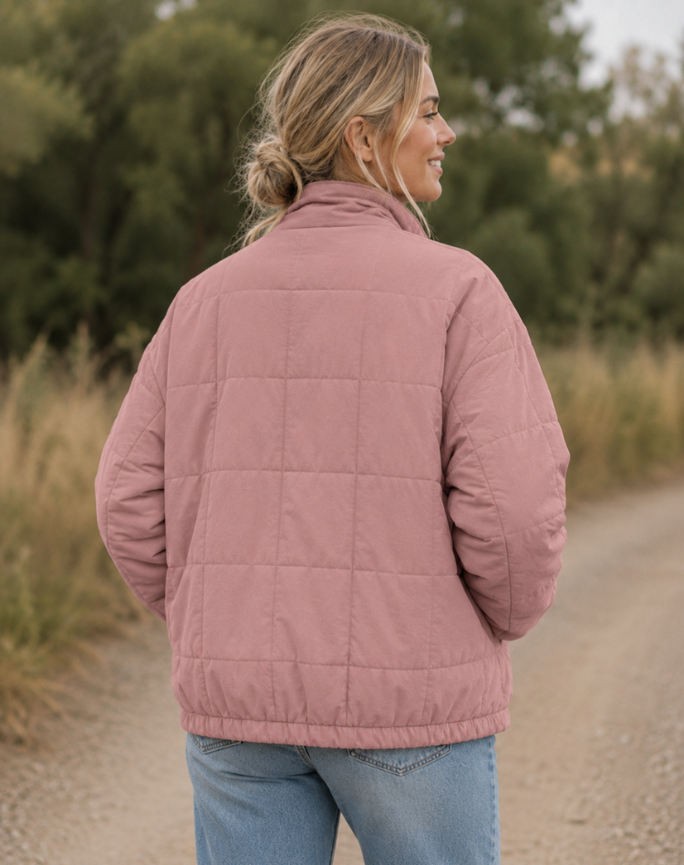 Quilted Bomber Jacket with Zip and Pockets