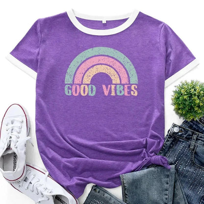 Valentina – Plus Size T-Shirt with Rainbow Patchwork and Short Sleeves