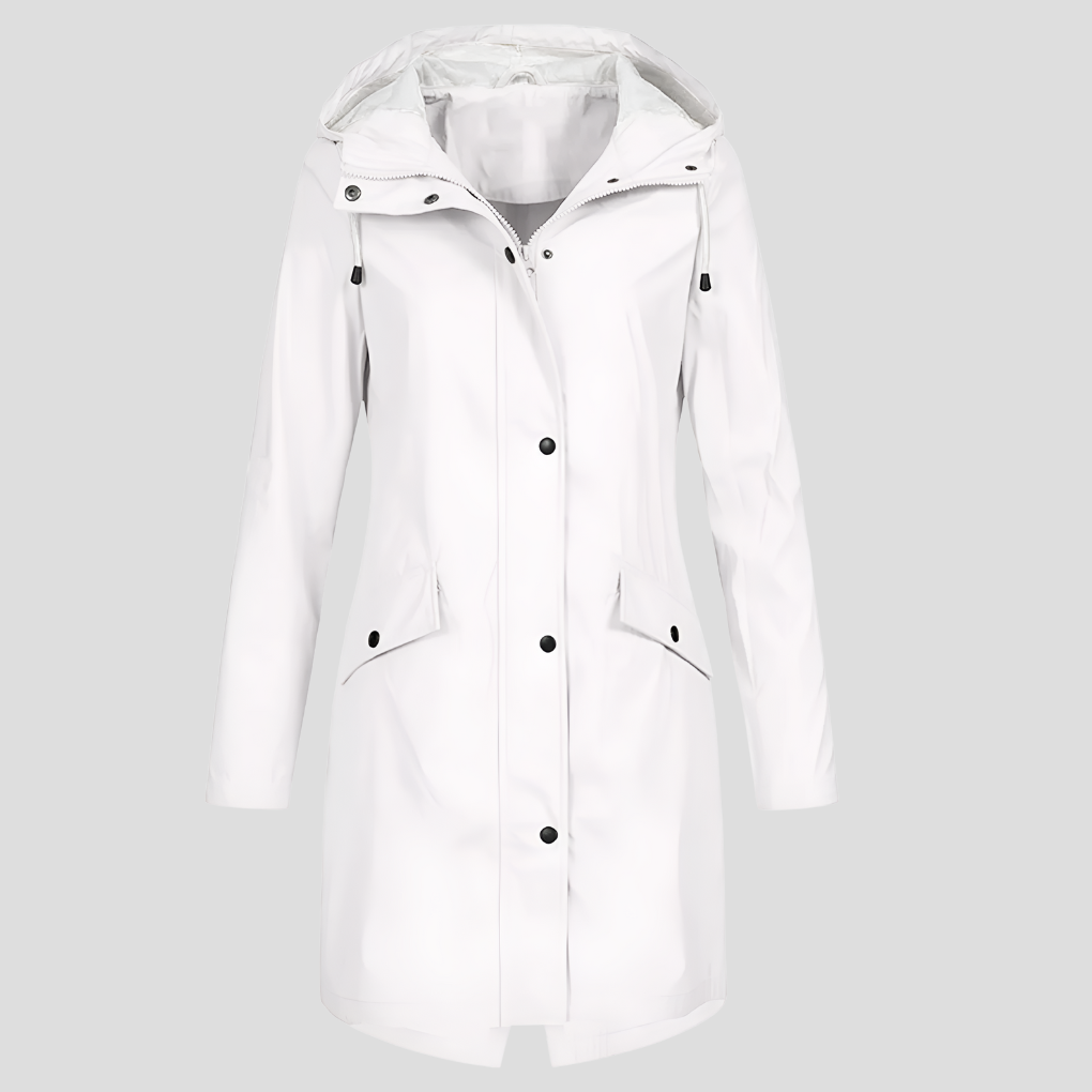 Presca - Long raincoat with hood and pockets for women