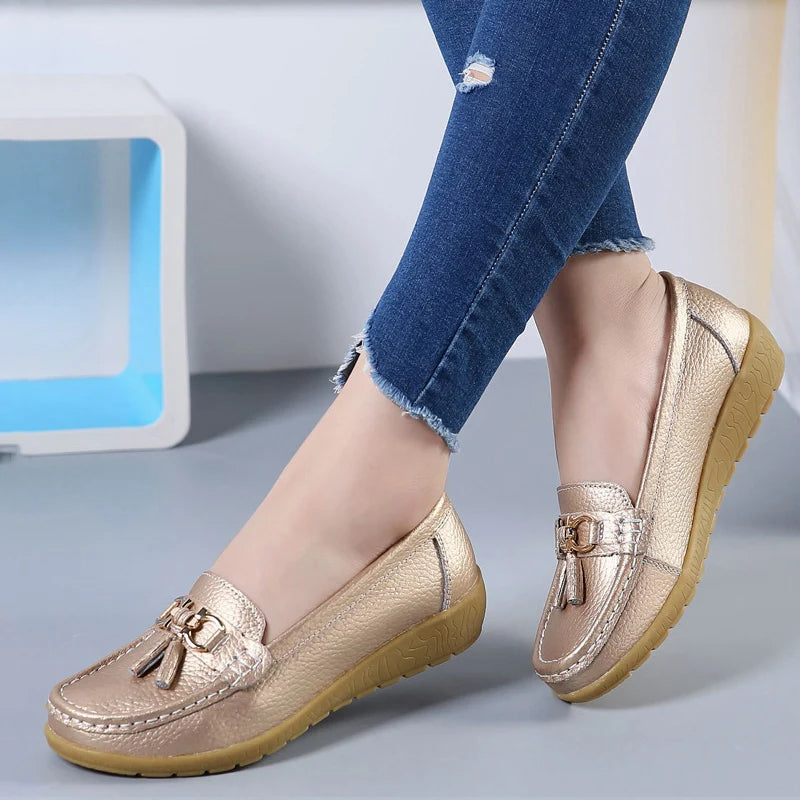 Leather Ballerina Flats with Cut-Out Design and Ultimate Comfort