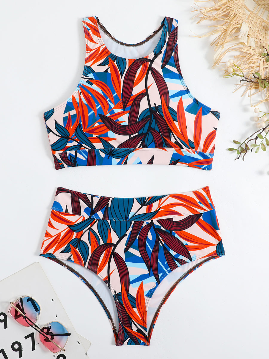 Bikini deportivo de cintura alta con top de espalda deportiva