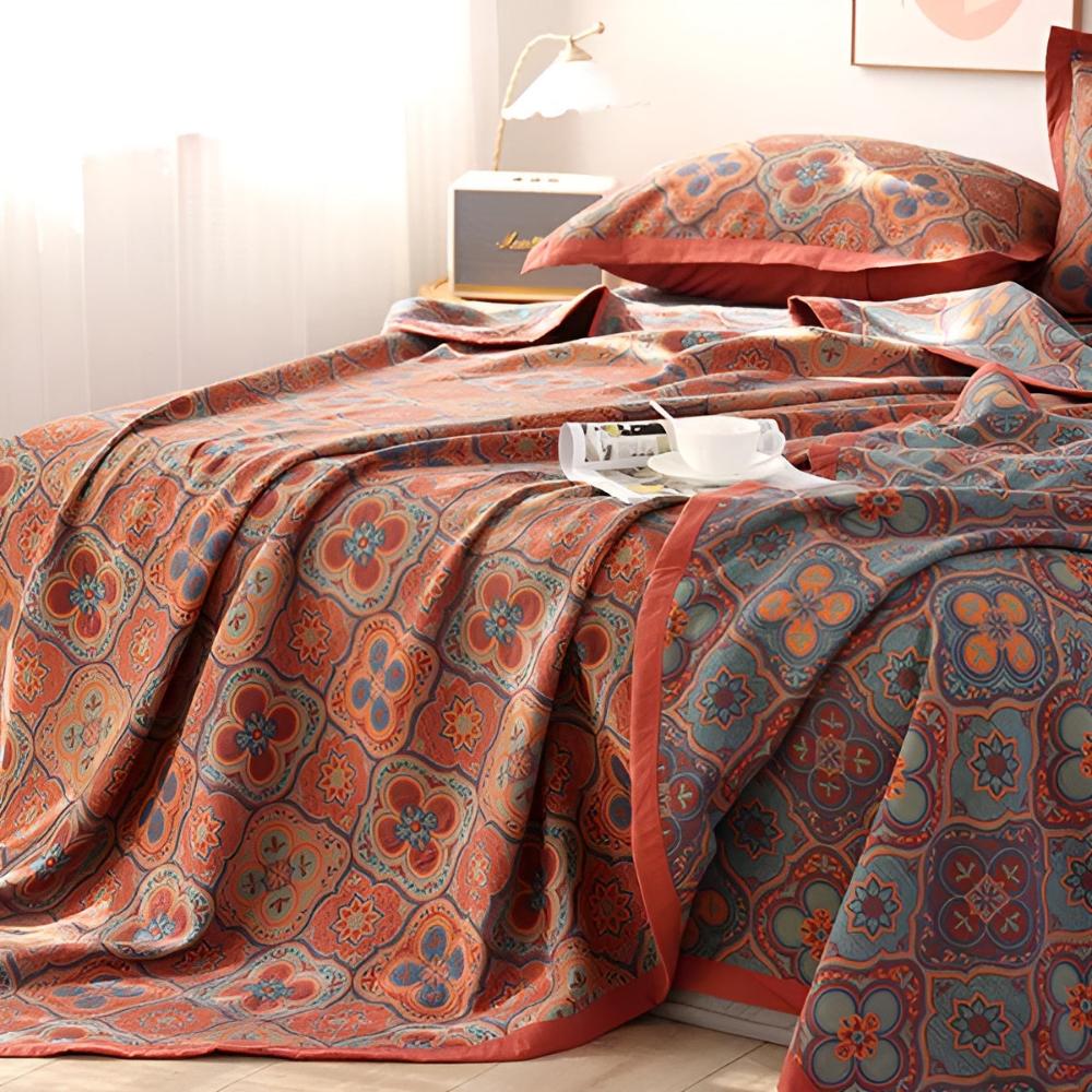 Bestickte Baumwollbettdecke mit Blumenmuster