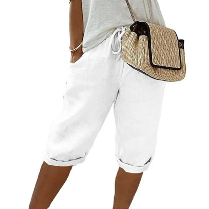 Vintage Knee-Length Trousers with Elastic Waist and Pockets
