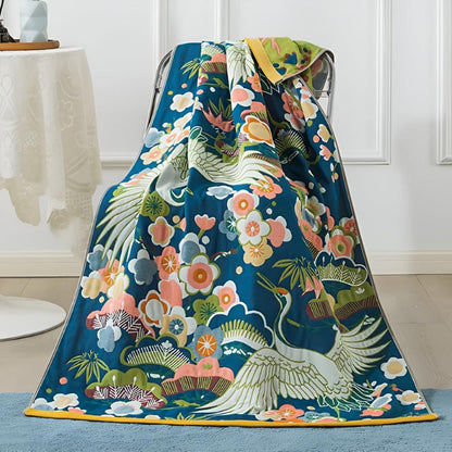 Luxury Bath Towel with Japanese Crane Motif