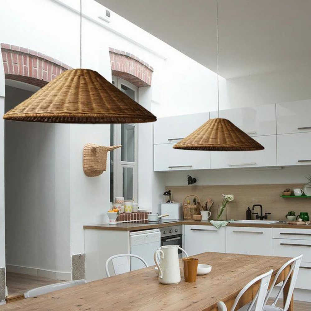 Lampada a sospensione vintage in rattan - Eleganza artigianale
