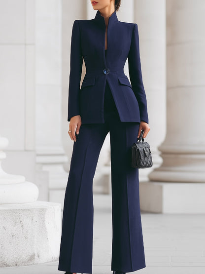 Ladies' Stylish Jumpsuit with Stand-Up Collar and Wide Legs