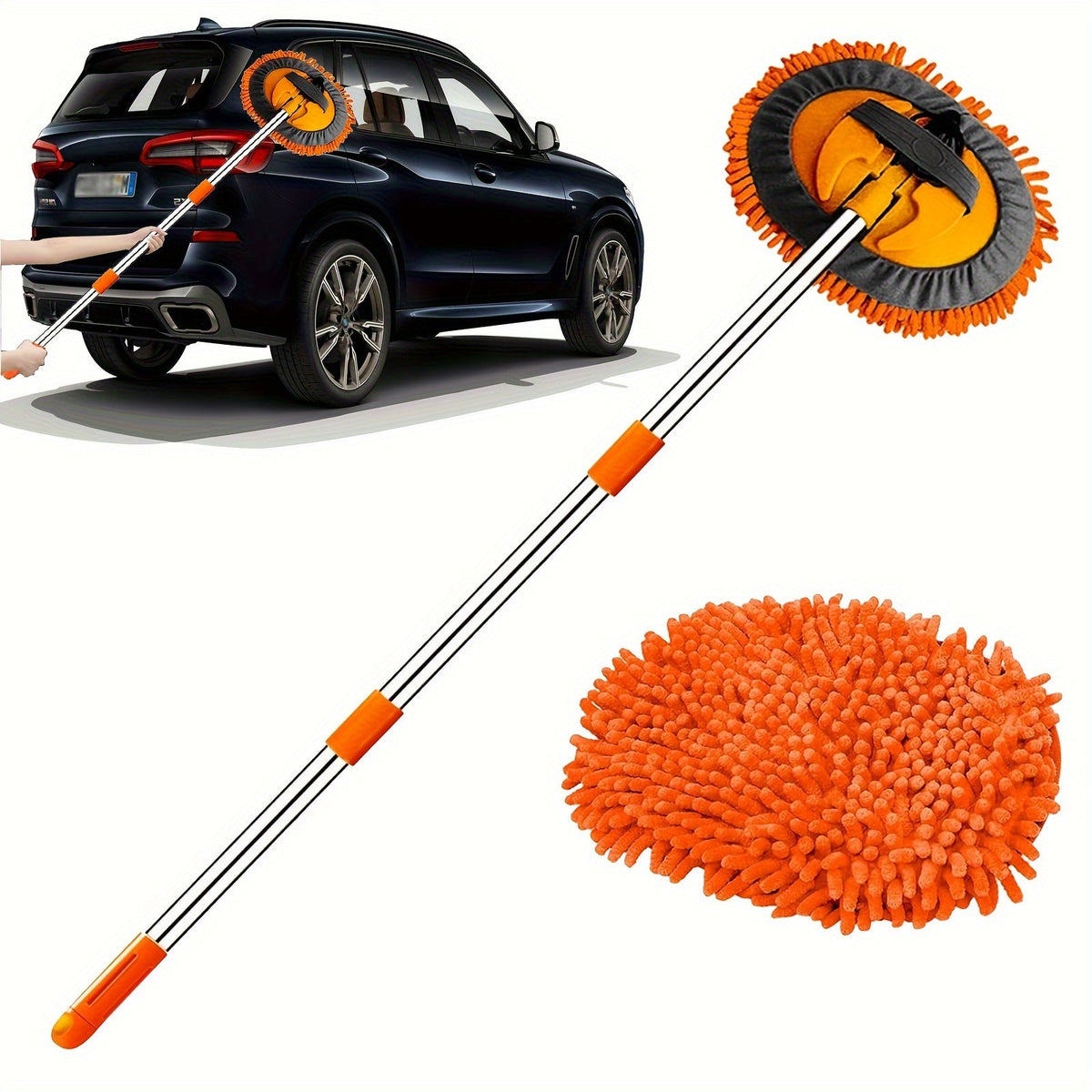 Microfibre Car Wash Brush with Long Handle – Removable Mop Head for Scratch-Free Cleaning