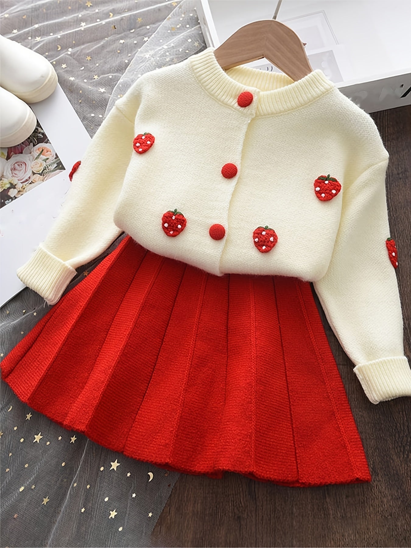 Girls' Knitted Cardigan & Pleated Skirt Set - Roxanne
